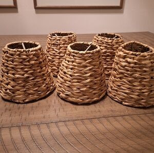 Vintage Seagrass Shades for Chandelier or Table Lamps, Set of 5